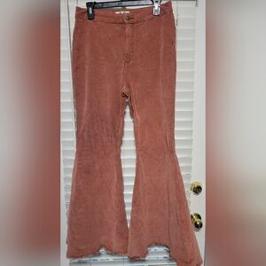 We the Free Brown / Brick Corduroy Flare Frayed Pants